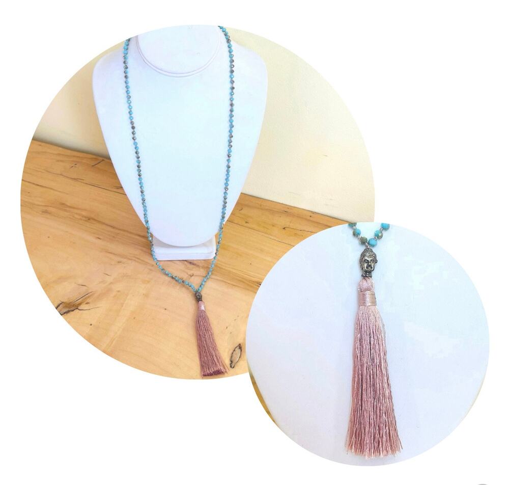 Mala Meditation Guru Buddha Faceted Bead Tassel Necklace Boho Prayer Meditation
